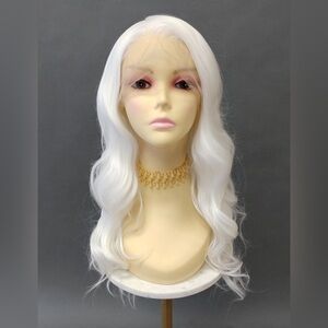 Lace Front White Long Straight Wavy Heat Safe Wig